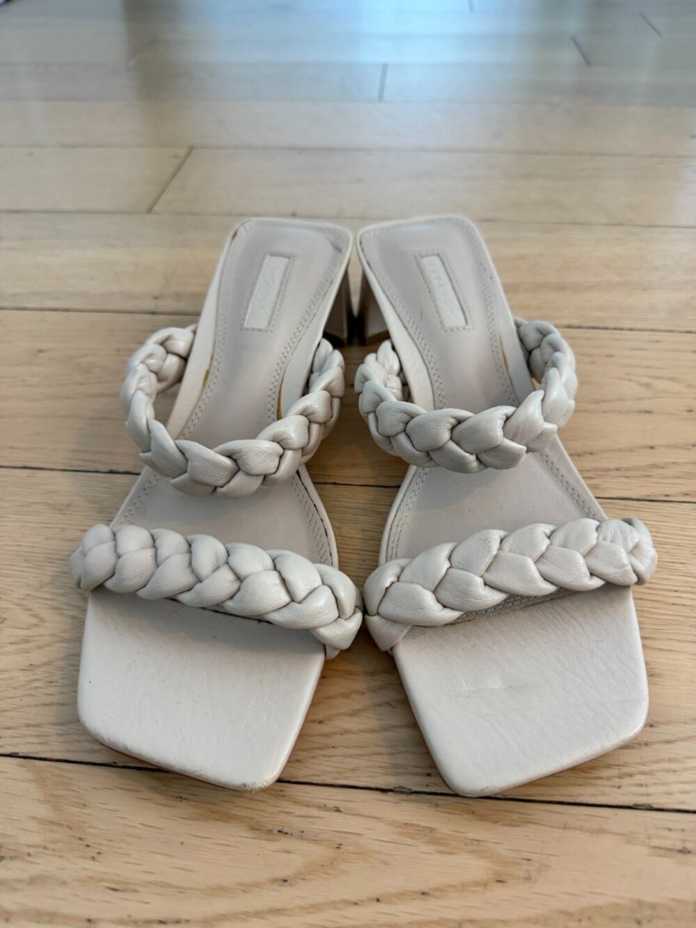 Topshop Braided Strap Heeled Sandals Cream Square Toe Size 39 - Picture 4 of 4